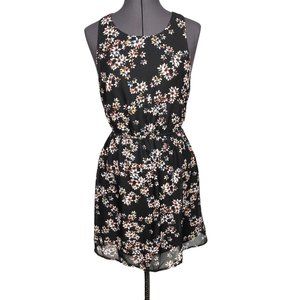 Xhilaration Sleeveless Chiffon Dress Scoop-Neck Floral Black Sz. S